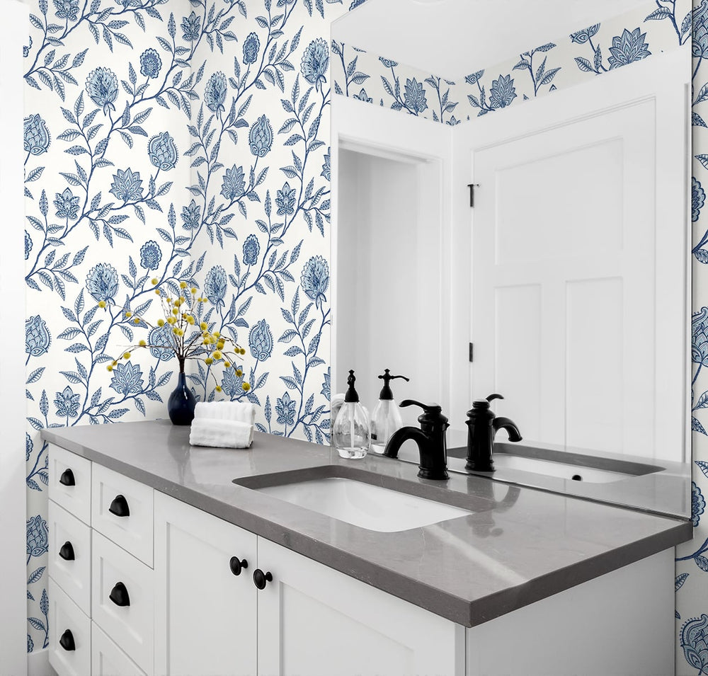 SG11002 Jaclyn floral peel and stick removable wallpaper bathroom from The Sojourn Collection by Stacy Garcia Home