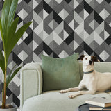 SG11100 Marquetry geometric peel and stick wallpaper living room from The Sojourn Collection by Stacy Garcia Home