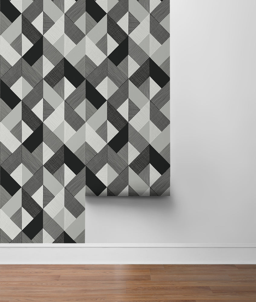 SG11100 Marquetry geometric peel and stick wallpaper roll from The Sojourn Collection by Stacy Garcia Home