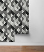 SG11100 Marquetry geometric peel and stick wallpaper roll from The Sojourn Collection by Stacy Garcia Home