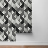 SG11100 Marquetry geometric peel and stick wallpaper roll from The Sojourn Collection by Stacy Garcia Home