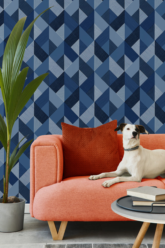 SG11102 Marquetry geometric peel and stick wallpaper living room from The Sojourn Collection by Stacy Garcia Home