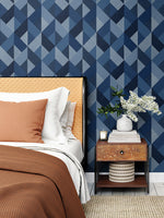 SG11102 Marquetry geometric peel and stick wallpaper bedroom from The Sojourn Collection by Stacy Garcia Home