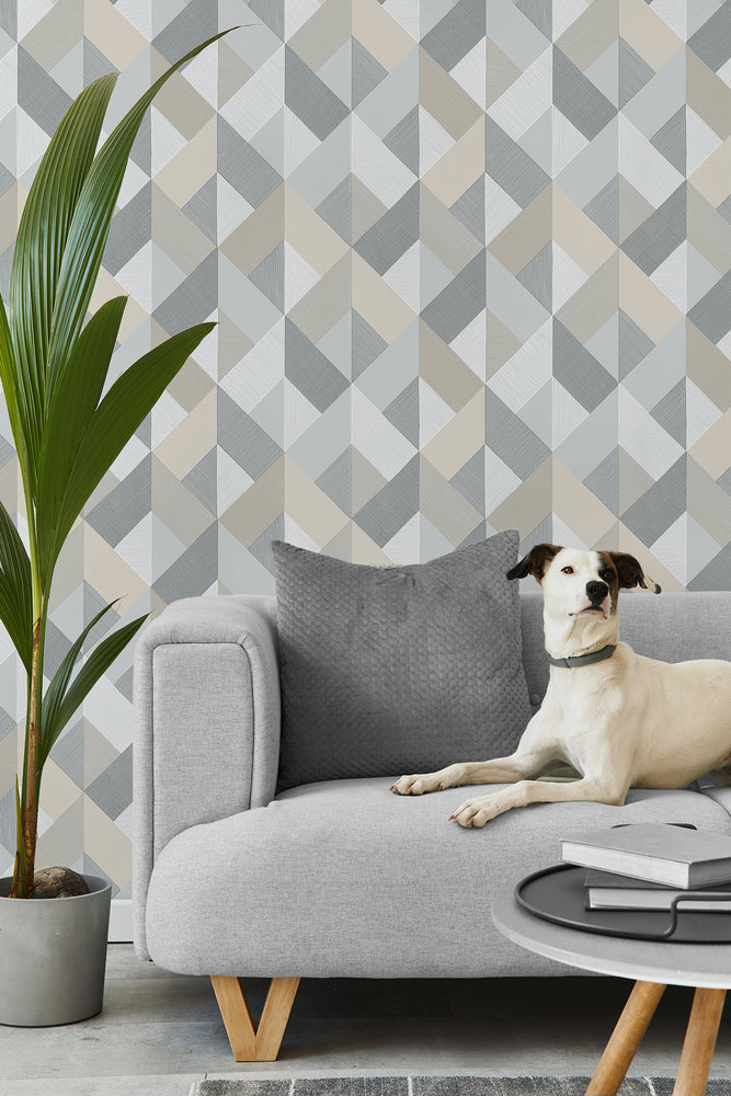 SG11108 Marquetry geometric peel and stick wallpaper living room from The Sojourn Collection by Stacy Garcia Home