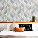 SG11108 Marquetry geometric peel and stick wallpaper bedroom from The Sojourn Collection by Stacy Garcia Home