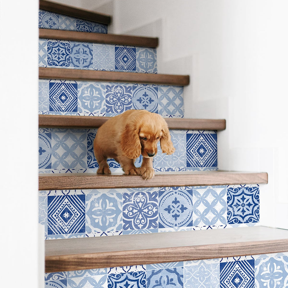 SG11202 tilework peel and stick removable wallpaper stairs from The Sojourn Collection by Stacy Garcia Home