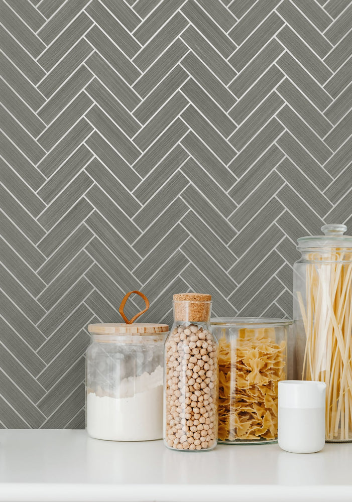 SG11307 herringbone inlay peel and stick removable wallpaper backsplash from Stacy Garcia Home