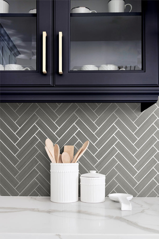 SG11307 herringbone inlay peel and stick removable wallpaper tile from Stacy Garcia Home