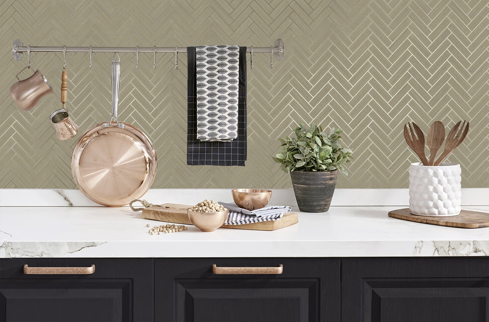 SG11313 herringbone inlay peel and stick removable wallpaper kitchen from Stacy Garcia Home
