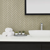 SG11313 herringbone inlay peel and stick removable wallpaper bathroom from Stacy Garcia Home