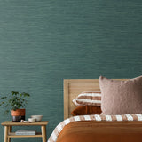 SG11404 Saybrook faux rushcloth peel and stick wallpaper bedroom from Stacy Garcia