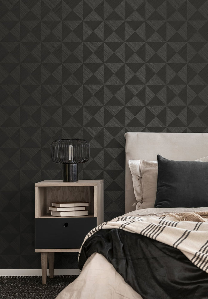 SG11710 geo inlay geometric peel and stick wallpaper bedroom from Stacy Garcia Home