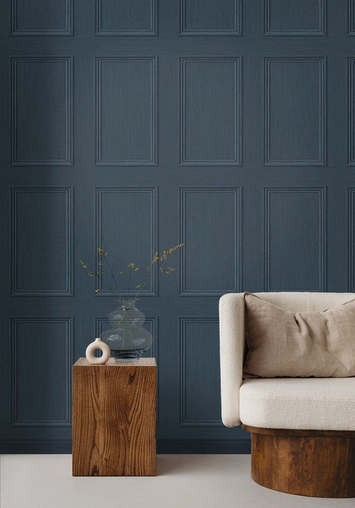 Peel and stick wallpaper SG11802 living room faux wood panel from Stacy Garcia Home