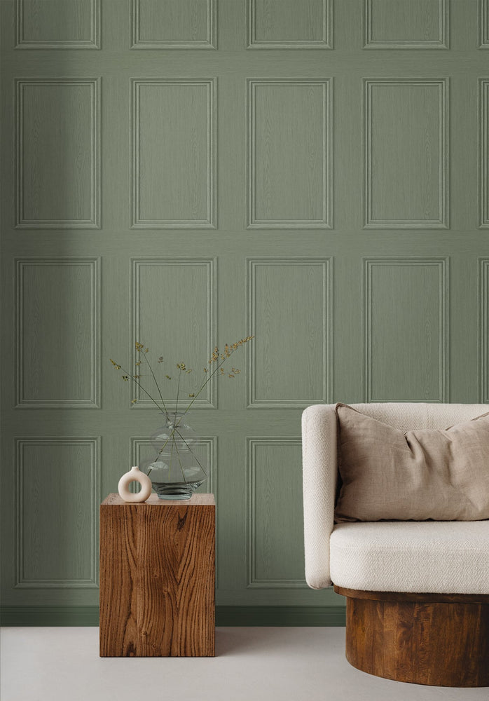 Peel and stick wallpaper SG11804 living room faux wood panel from Stacy Garcia Home