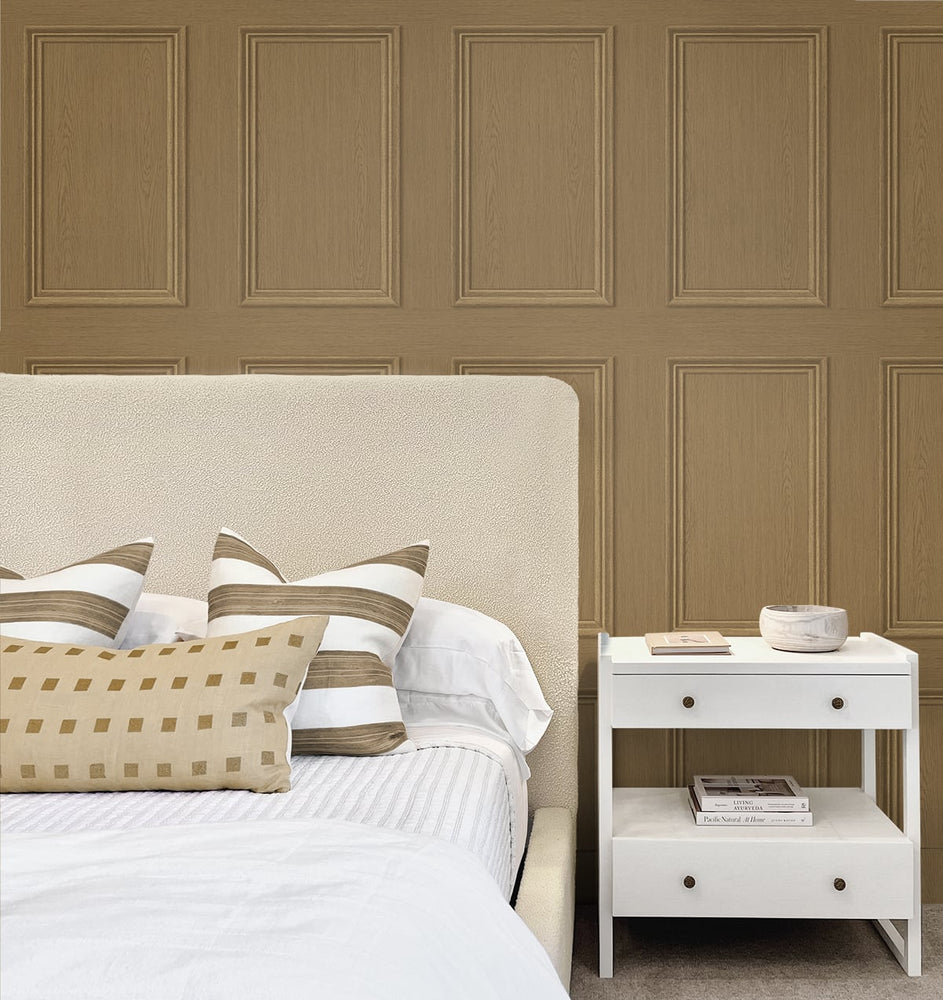 Peel and stick wallpaper SG11806 bedroom faux wood panel from Stacy Garcia Home