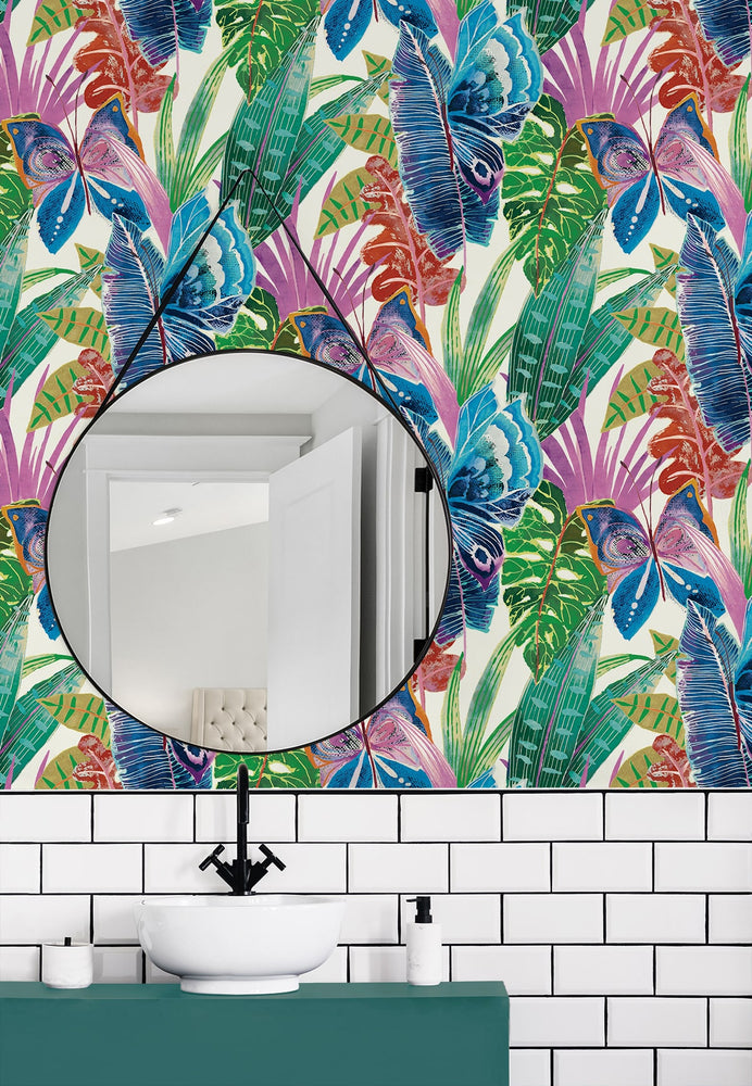 SG12201 Mariposa butterfly botanical peel and stick wallpaper bathroom from The Sojourn Collection by Stacy Garcia