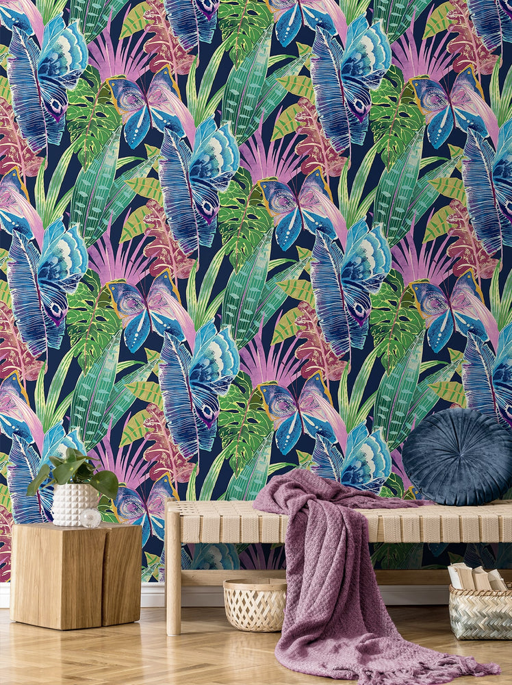 SG12202 Mariposa butterfly botanical peel and stick wallpaper accent from The Sojourn Collection by Stacy Garcia