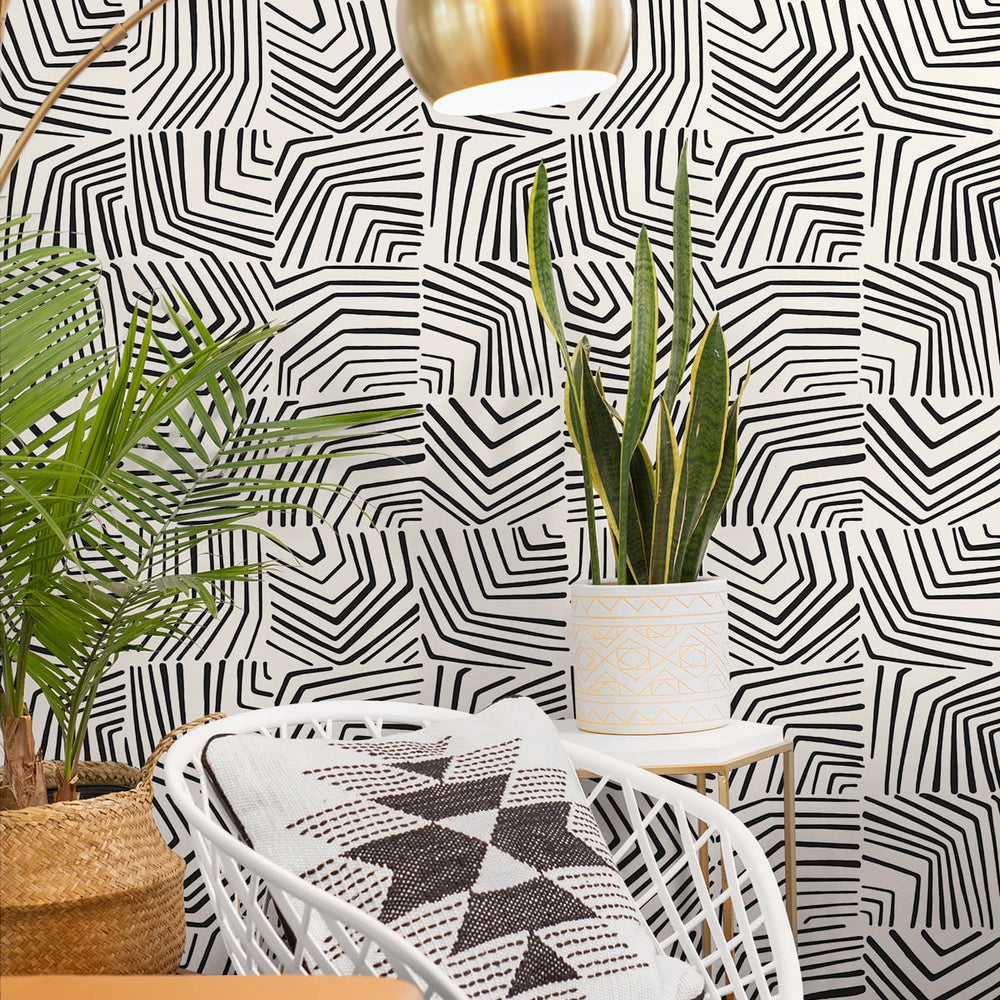 Geometric wallpaper living room SL80210 from The Simple Life collection by Seabrook Designs