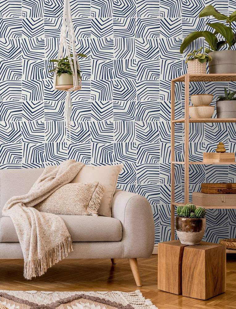 Geometric wallpaper living room SL80212 from The Simple Life collection by Seabrook Designs