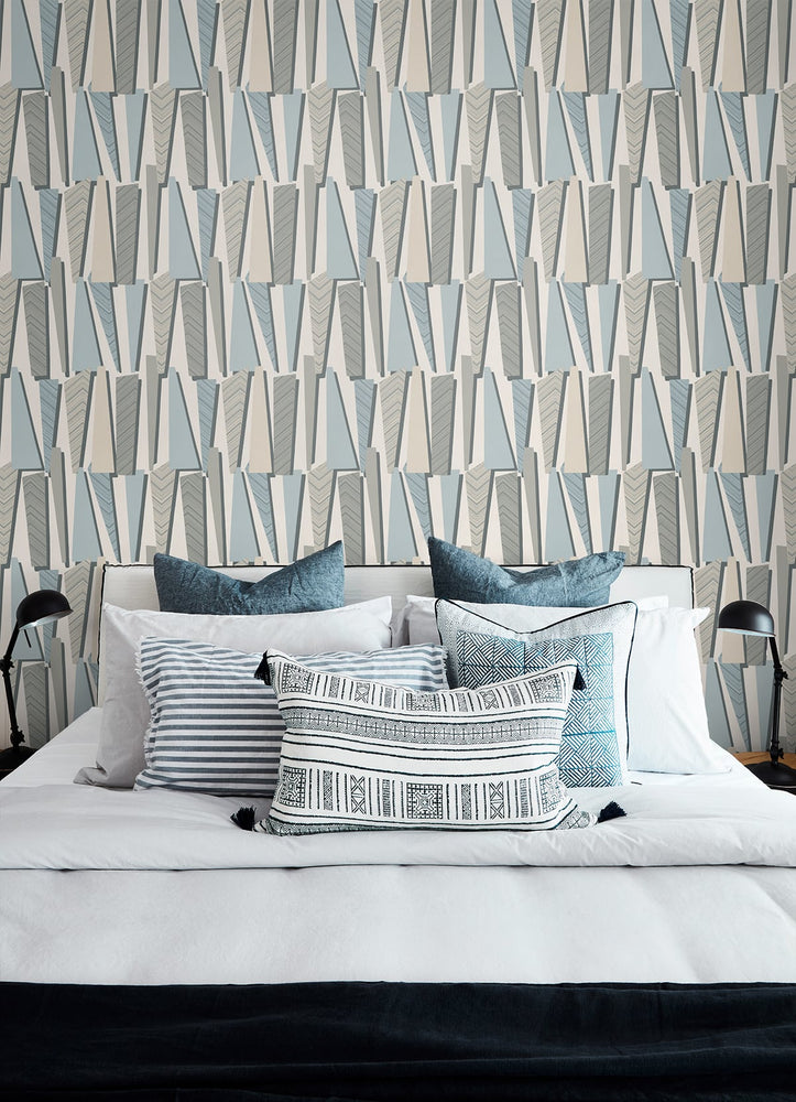 Geometric wallpaper bedroom SL80808 from The Simple Life collection by Seabrook Designs
