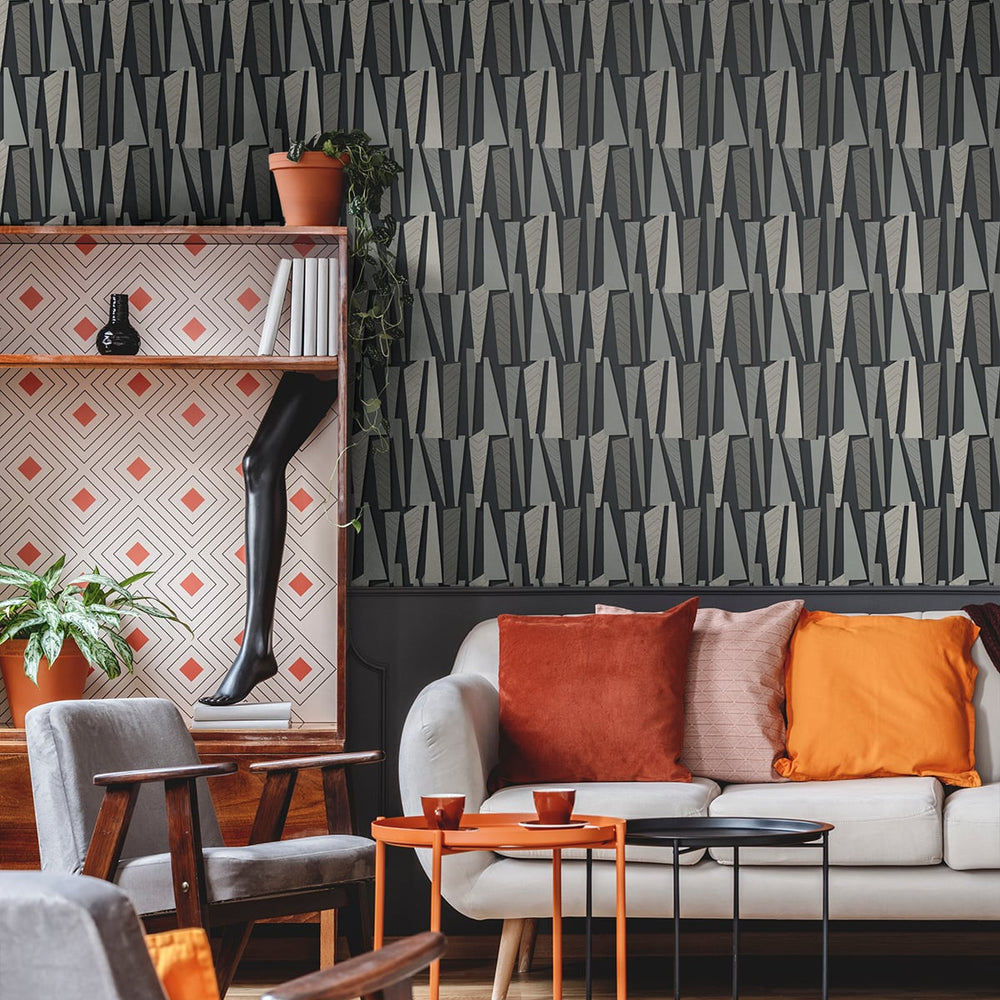 Geometric wallpaper living room SL80810 from The Simple Life collection by Seabrook Designs