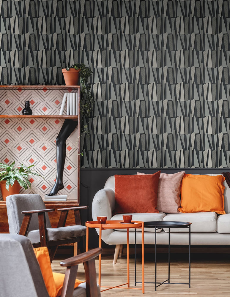 Geometric wallpaper living room SL80810 from The Simple Life collection by Seabrook Designs