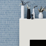 TC70002 fireplace blue grass band embossed vinyl wallpaper from the More Textures collection by Seabrook Designs