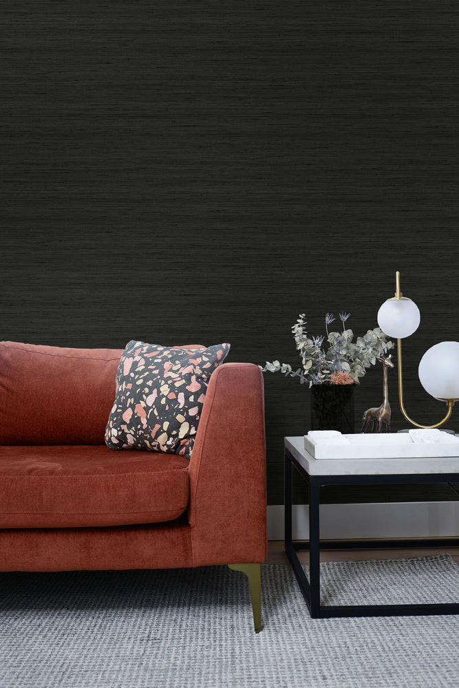 TC70300 couch black shantung silk embossed vinyl wallpaper from the More Textures collection by Seabrook Designs