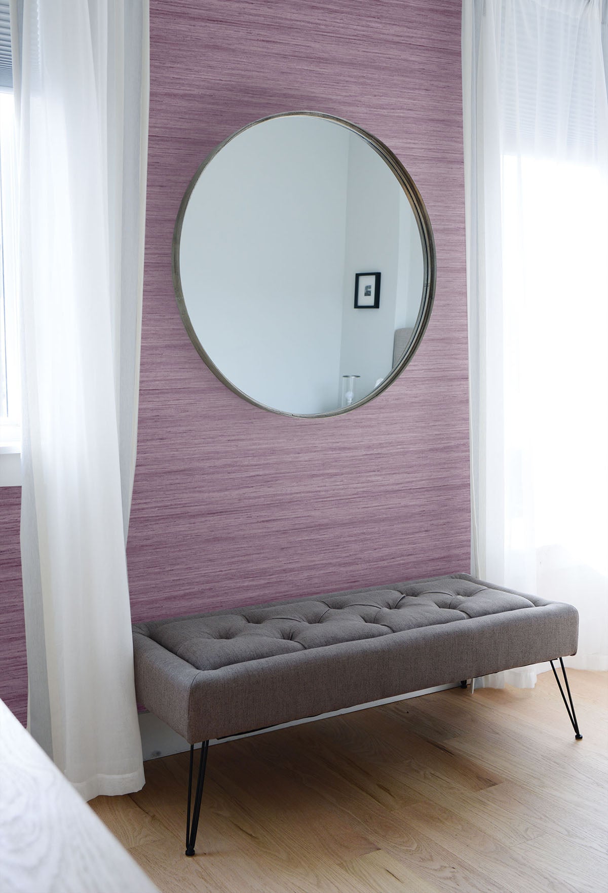 TC70301 bench pink shantung silk embossed vinyl wallpaper from the More Textures collection by Seabrook Designs