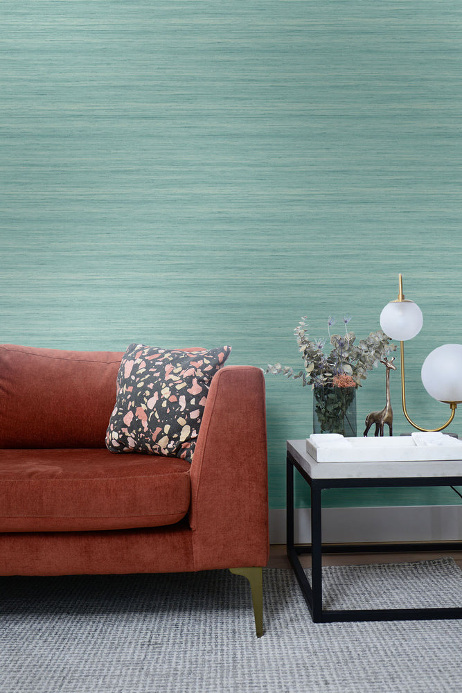 TC70302 sofa teal shantung silk embossed vinyl wallpaper from the More Textures collection by Seabrook Designs