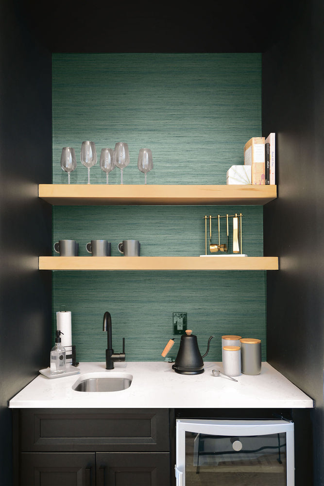 TC70304 wet bar green shantung silk embossed vinyl wallpaper from the More Textures collection by Seabrook Designs