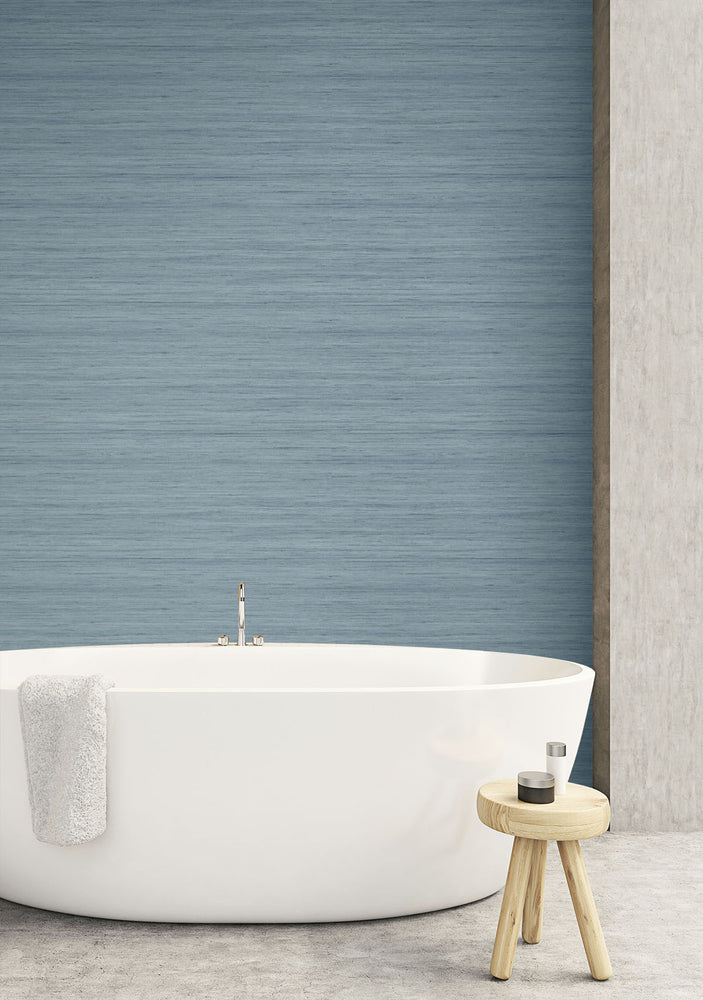 TC70332 bathroom blue shantung silk embossed vinyl wallpaper from the More Textures collection by Seabrook Designs