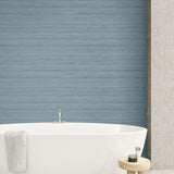 TC70332 bathroom blue shantung silk embossed vinyl wallpaper from the More Textures collection by Seabrook Designs