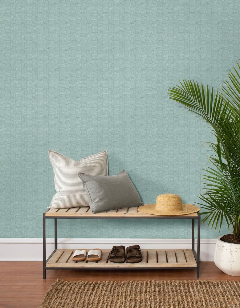 TC70502 entry teal seagrass weave embossed vinyl wallpaper from the More Textures collection by Seabrook Designs