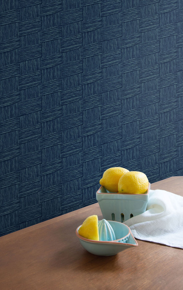 TC70512 kitchen blue seagrass weave embossed vinyl wallpaper from the More Textures collection by Seabrook Designs