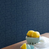 TC70512 kitchen blue seagrass weave embossed vinyl wallpaper from the More Textures collection by Seabrook Designs