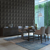 TC70600 dining room black squared away geometric embossed vinyl wallpaper from the More Textures collection by Seabrook Designs