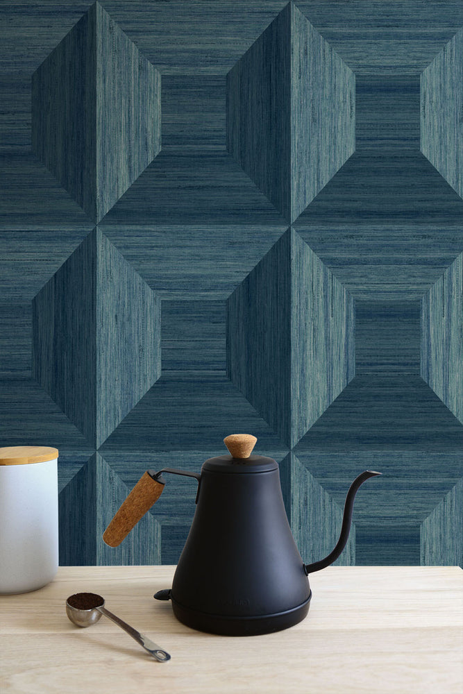 TC70602 kitchen blue squared away geometric embossed vinyl wallpaper from the More Textures collection by Seabrook Designs