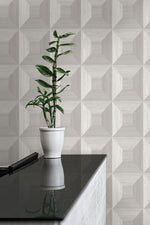 TC70618 plant gray squared away geometric embossed vinyl wallpaper from the More Textures collection by Seabrook Designs