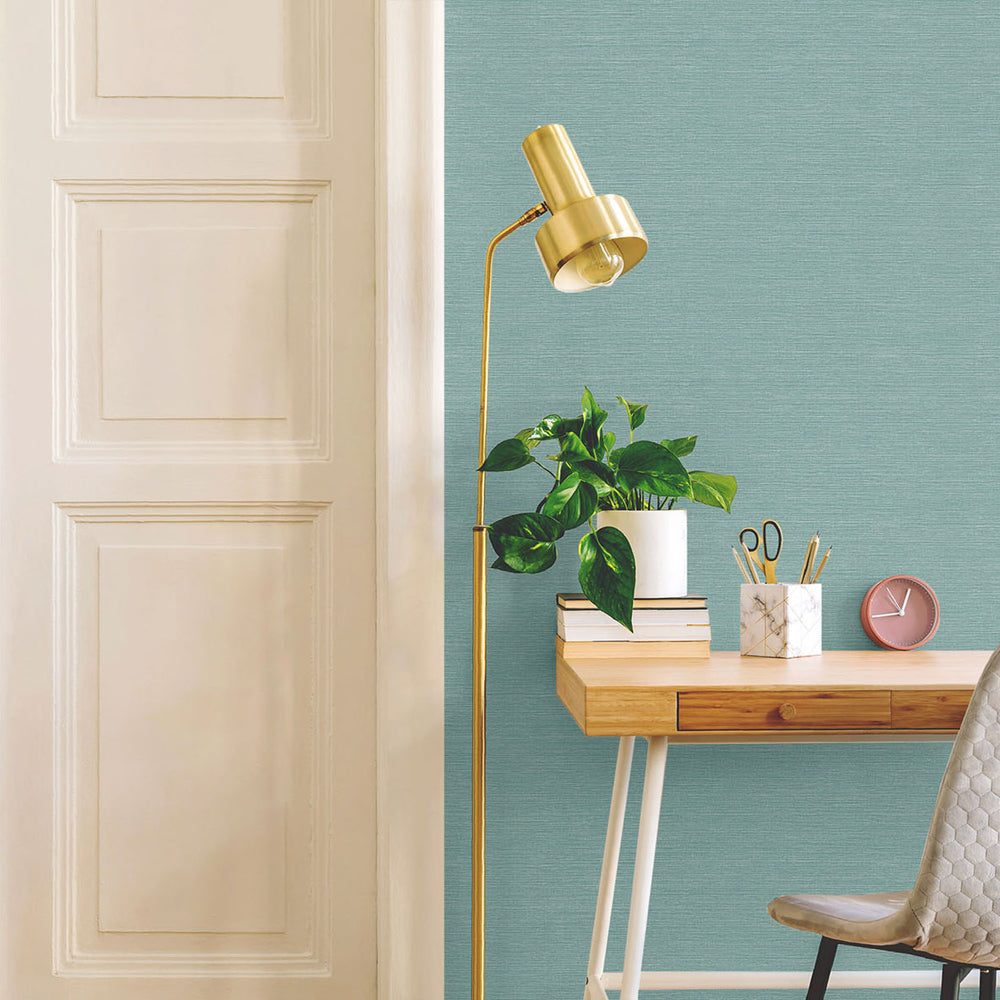 TC70704 desk teal sisal hemp grasscloth embossed vinyl wallpaper from the More Textures collection by Seabrook Designs
