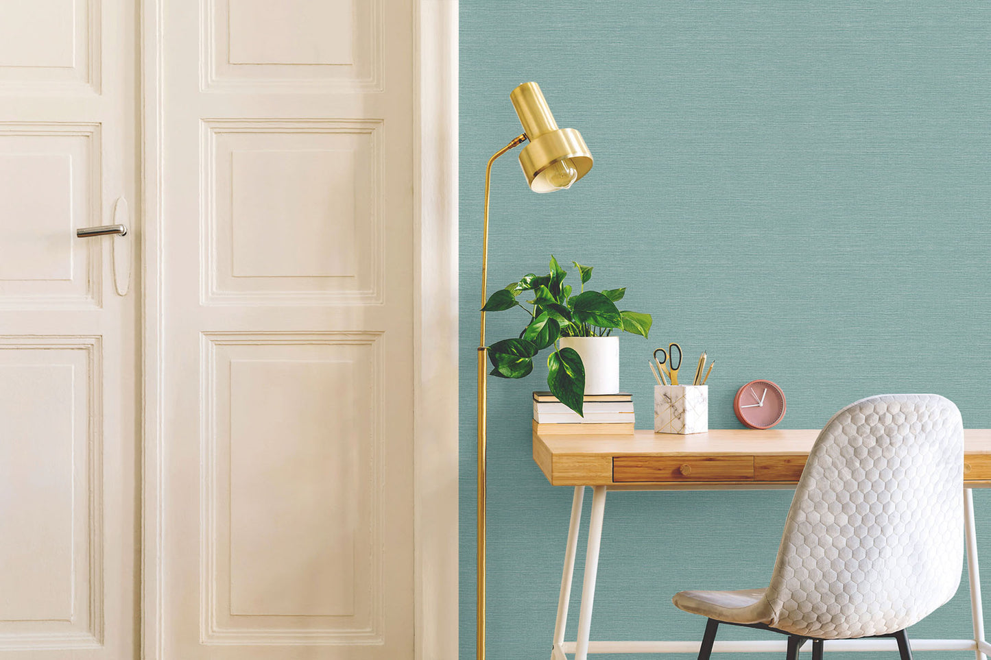 TC70704 desk teal sisal hemp grasscloth embossed vinyl wallpaper from the More Textures collection by Seabrook Designs