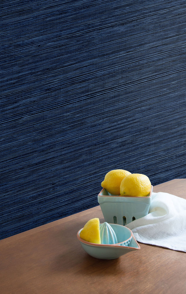 TC70722 kitchen blue sisal hemp grasscloth embossed vinyl wallpaper from the More Textures collection by Seabrook Designs