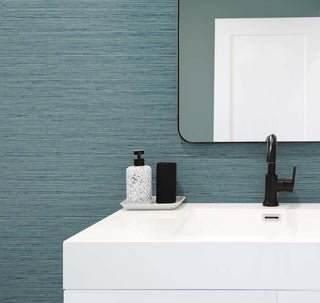 TG60324 faux sisal textured vinyl wallpaper bathroom from the Tedlar Textures collection by DuPont