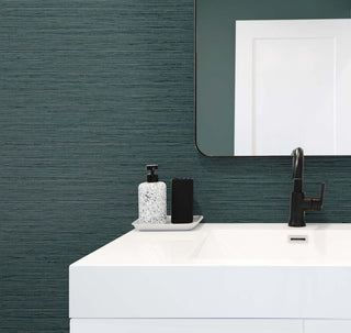 TG60341 faux sisal textured vinyl wallpaper bathroom from the Tedlar Textures collection by DuPont