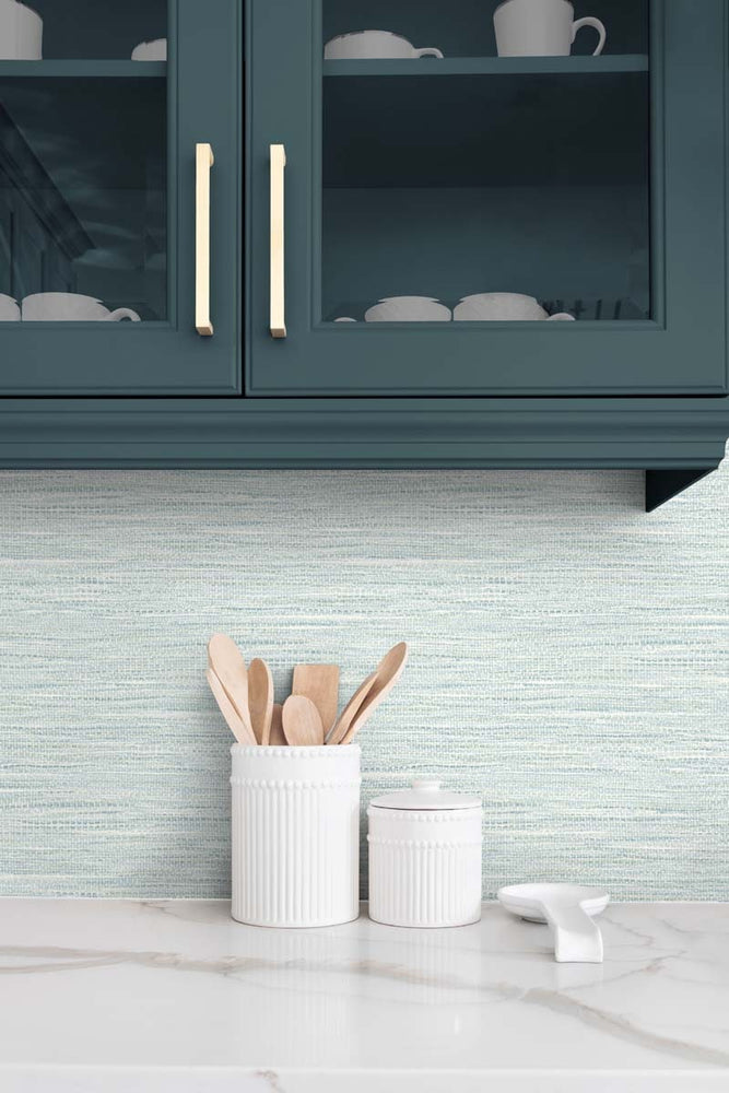 TG60409 faux jute textured vinyl wallpaper kitchen from the Tedlar Textures collection by DuPont