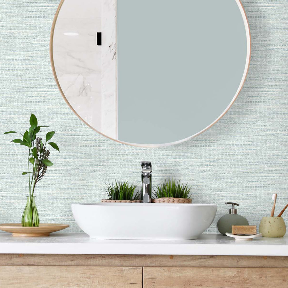 
                  
                    TG60409 faux jute textured vinyl wallpaper bathroom from the Tedlar Textures collection by DuPont
                  
                