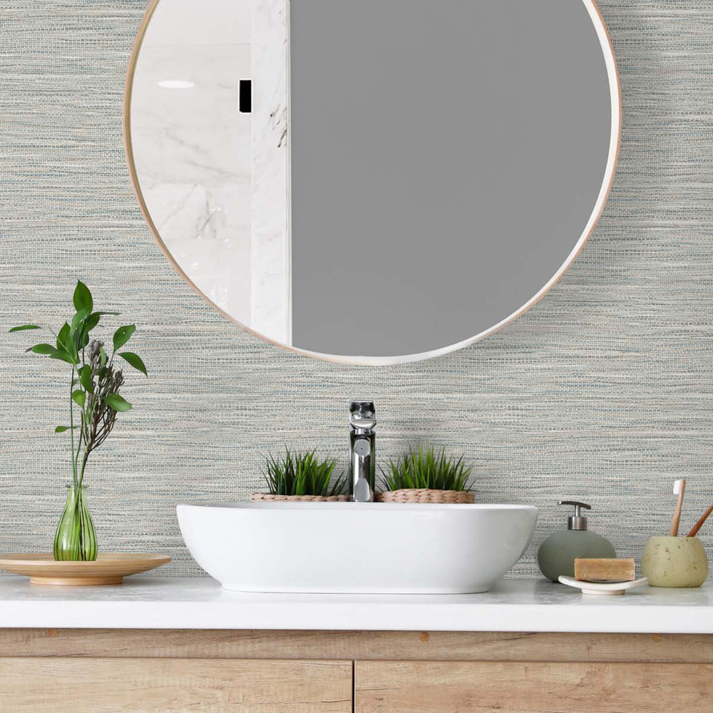 
                  
                    TG60412 faux jute textured vinyl wallpaper bathroom from the Tedlar Textures collection by DuPont
                  
                