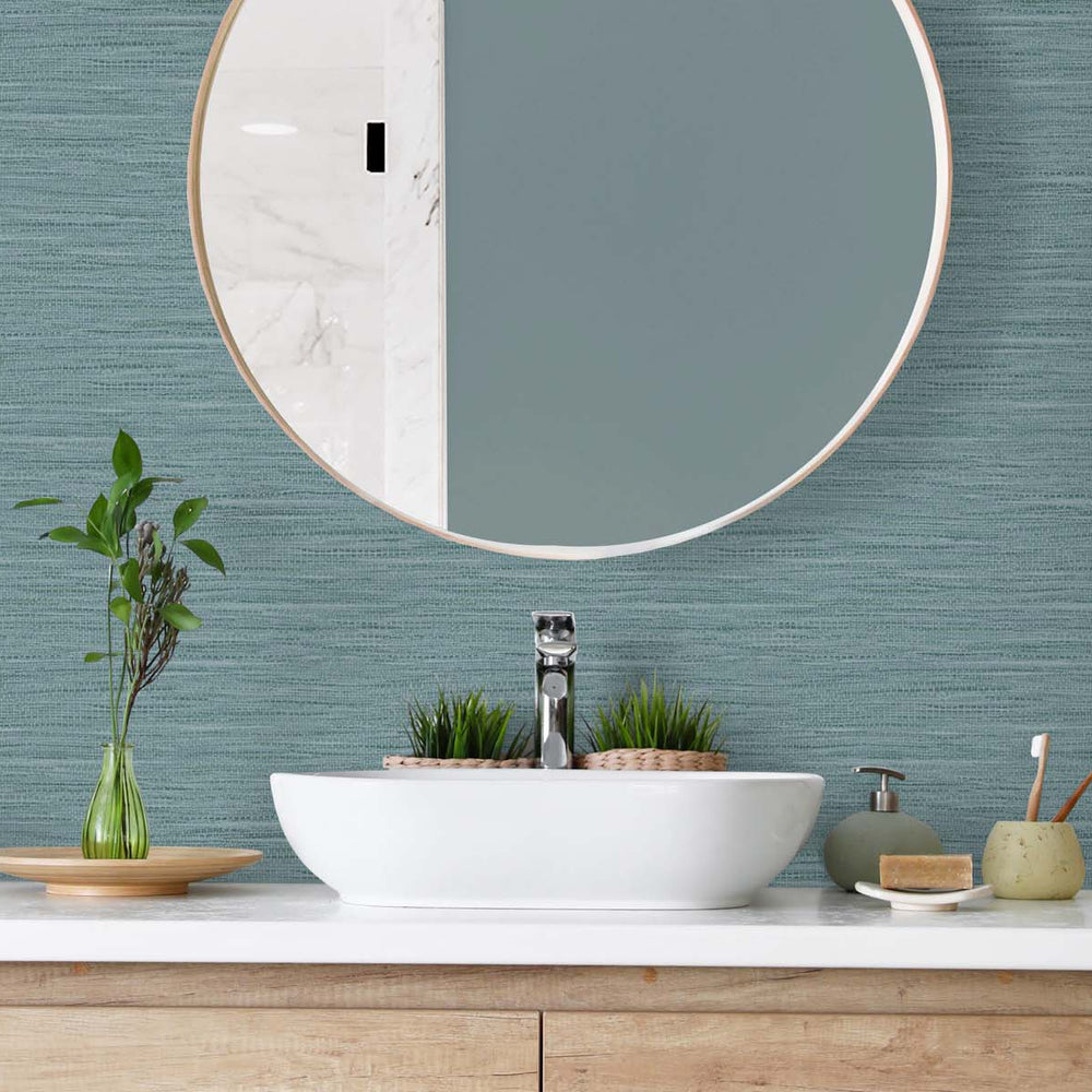
                  
                    TG60421 faux jute textured vinyl wallpaper bathroom from the Tedlar Textures collection by DuPont
                  
                