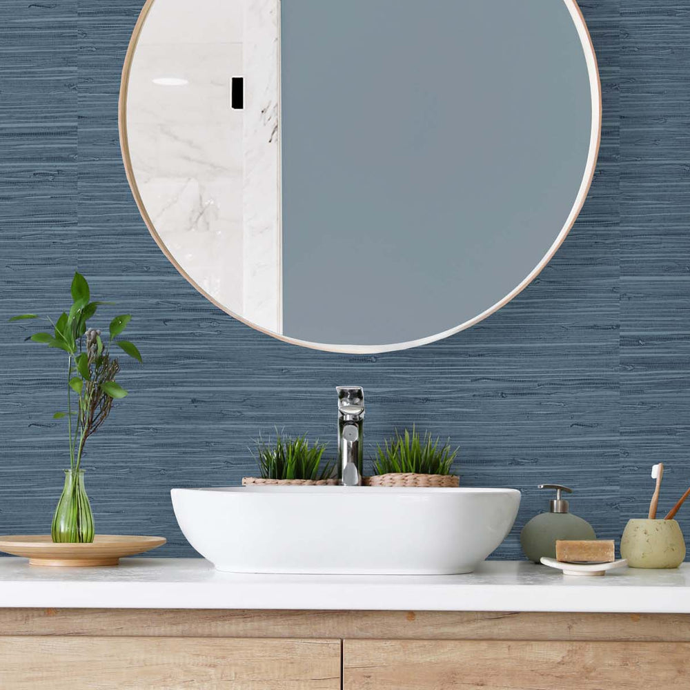 TG60502 faux grasscloth textured vinyl wallpaper bathroom from the Tedlar Textures collection by DuPont