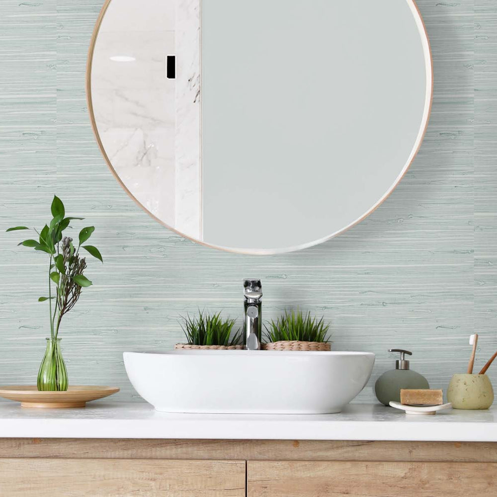 
                  
                    TG60519 faux grasscloth textured vinyl wallpaper bathroom from the Tedlar Textures collection by DuPont
                  
                